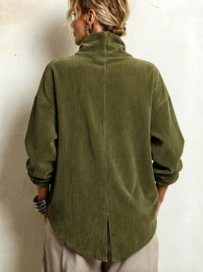 Lucilla | Haut en velours côtelé à boutonnage diagonal, vert olive
