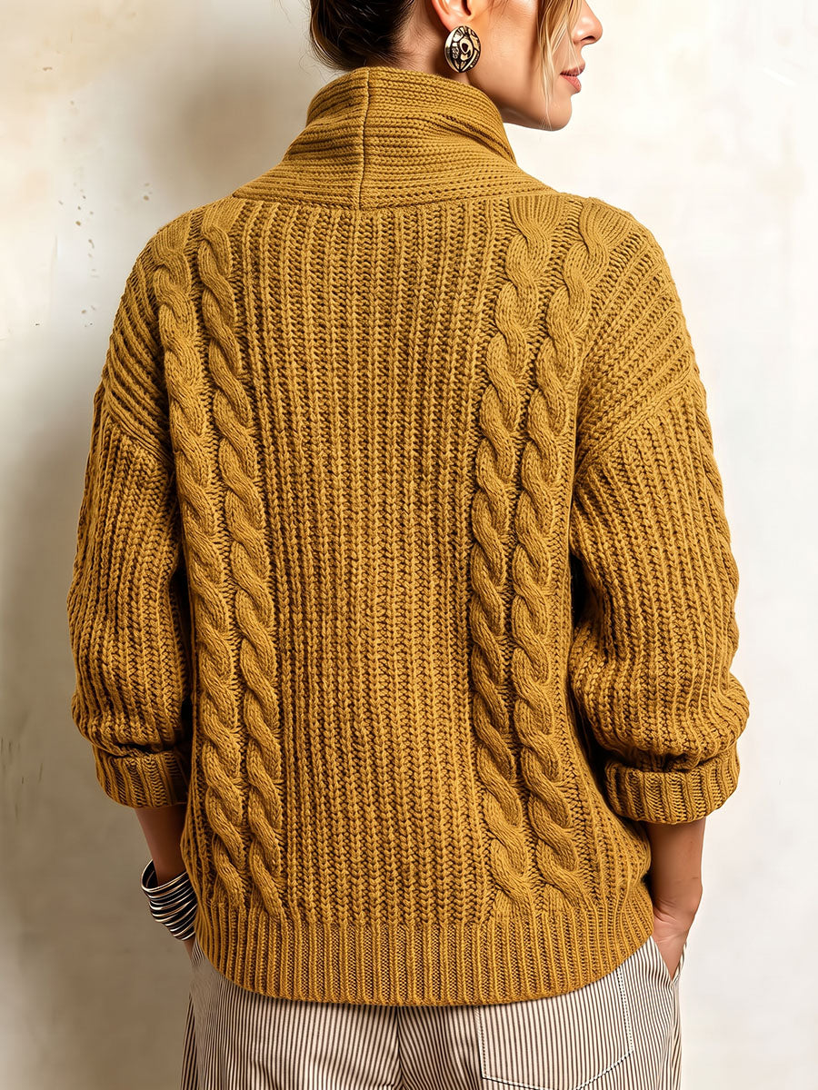 Tullia | Cardigan torsadé à fermeture asymétrique, moutarde