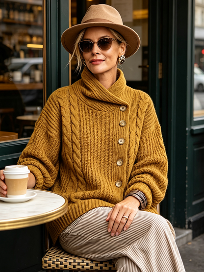 Tullia | Cardigan torsadé à fermeture asymétrique, moutarde