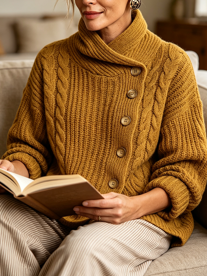 Tullia | Cardigan torsadé à fermeture asymétrique, moutarde