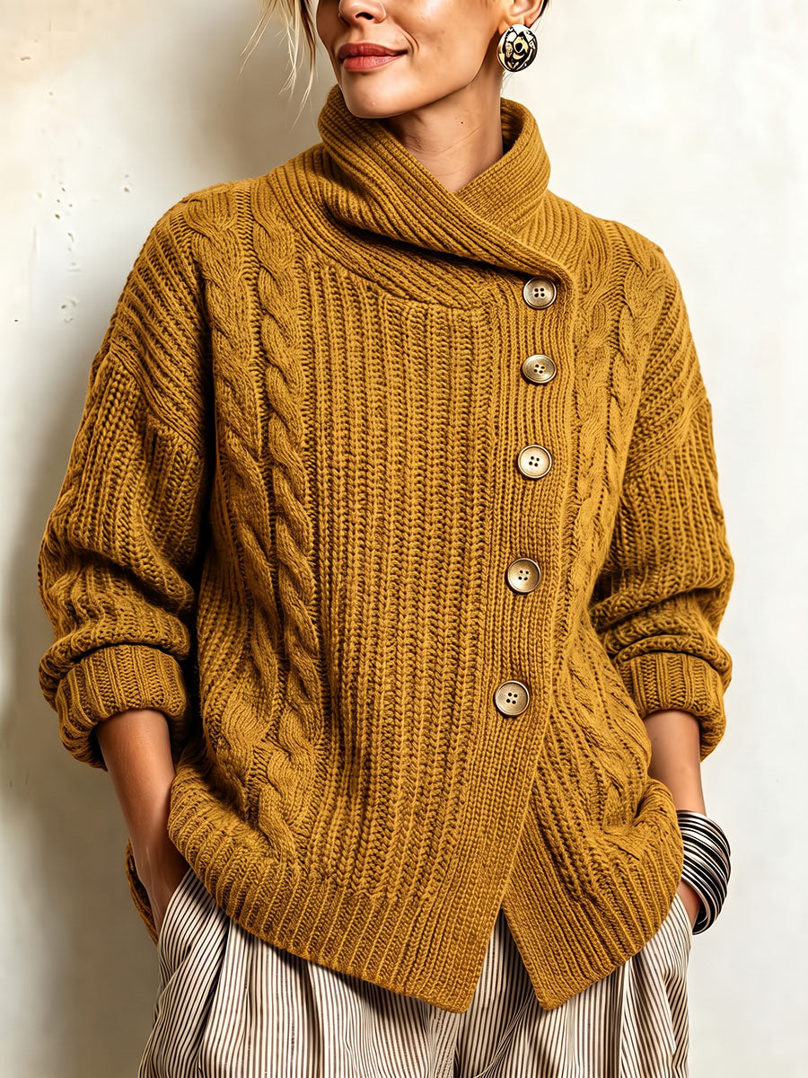 Tullia | Cardigan torsadé à fermeture asymétrique, moutarde