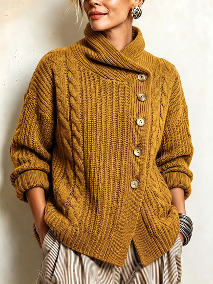 Tullia | Cardigan torsadé à fermeture asymétrique, moutarde