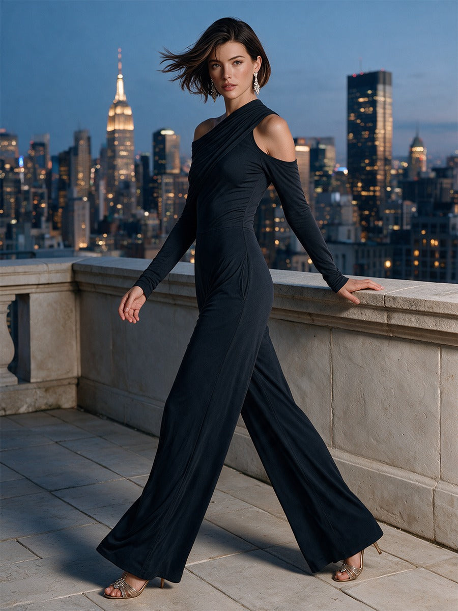 Domitilla | Combinaison noire asymétrique à jambes larges