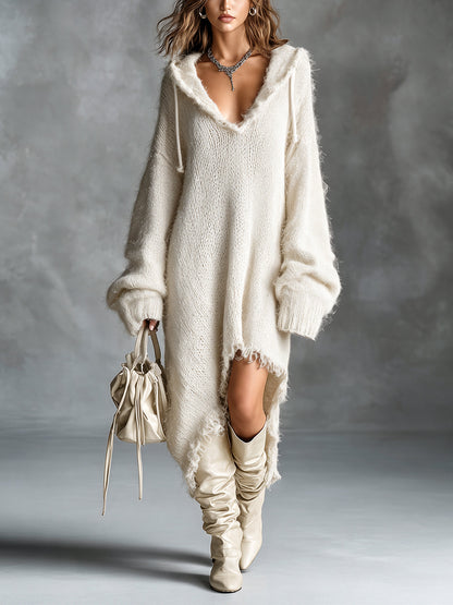Bruna | Robe midi oversize en maille douce à capuche
