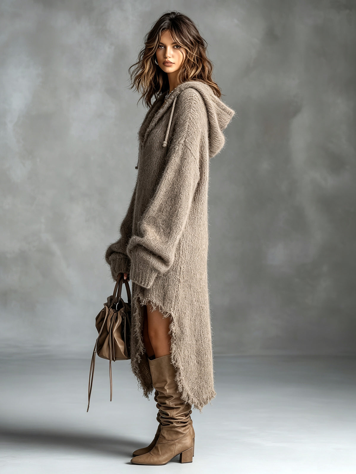 Bruna | Robe midi oversize en maille douce à capuche