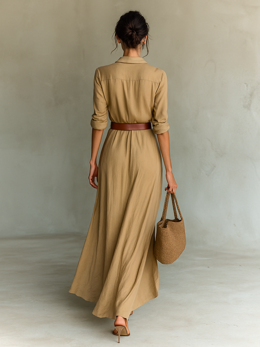 Velia | Robe longue fluide à col à revers