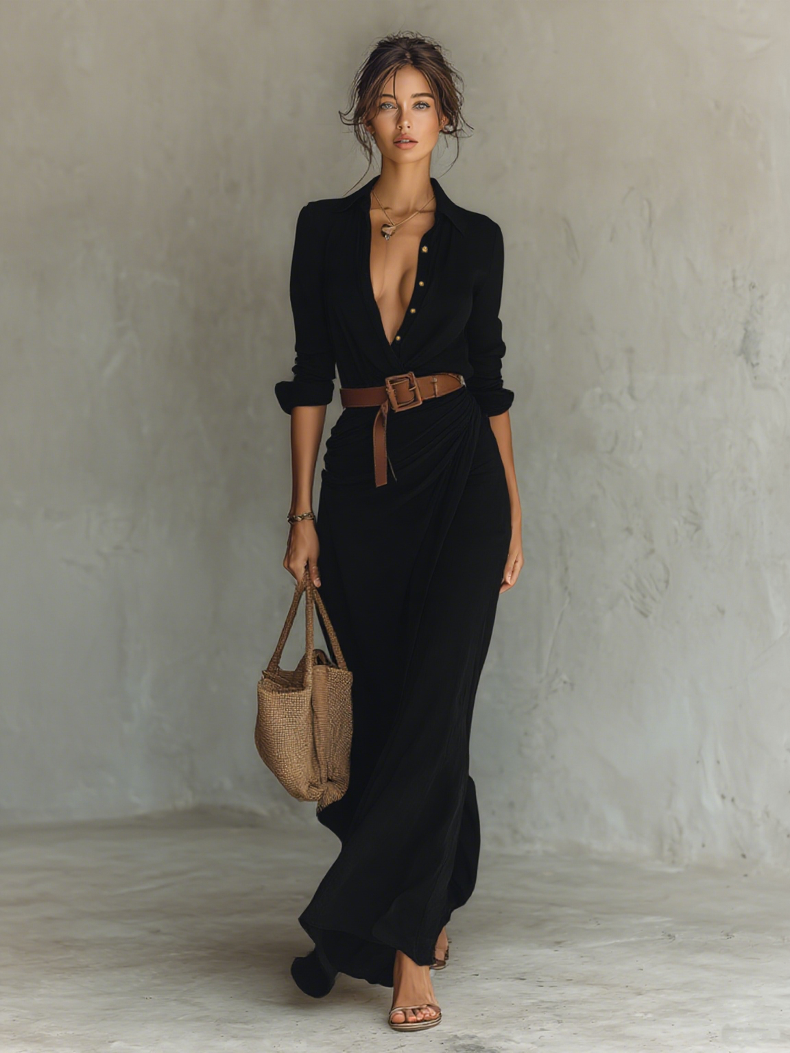 Velia | Robe longue fluide à col à revers