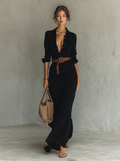 Velia | Robe longue fluide à col à revers