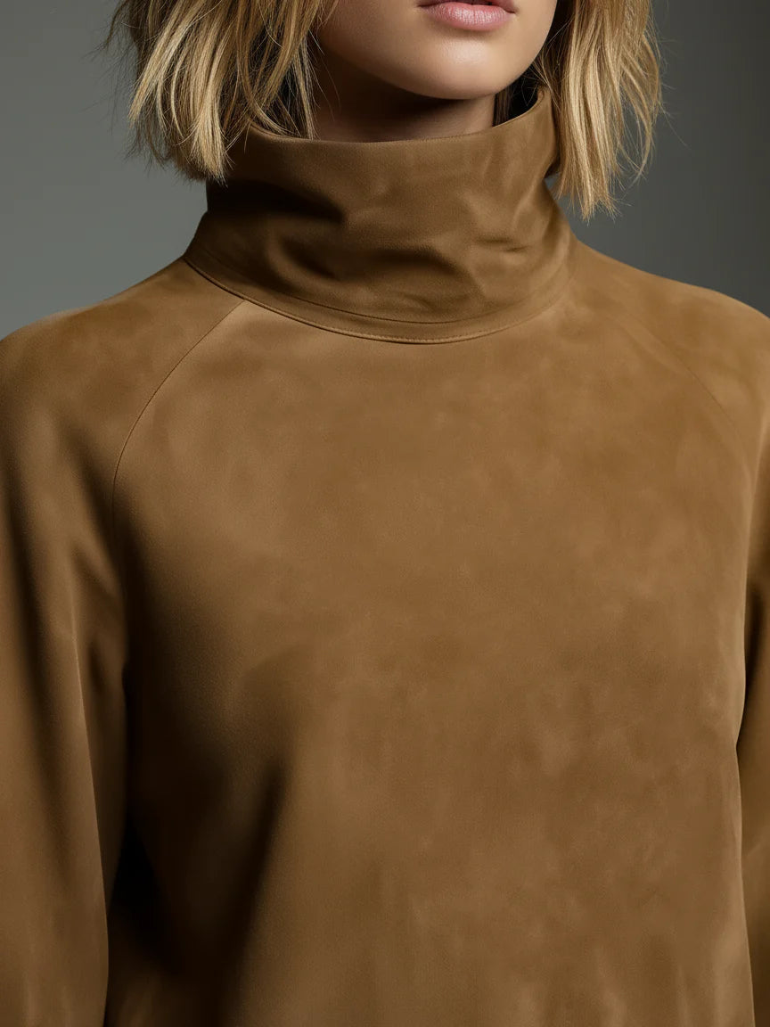 Bibiane | Mini-robe oversize en suédine à col montant