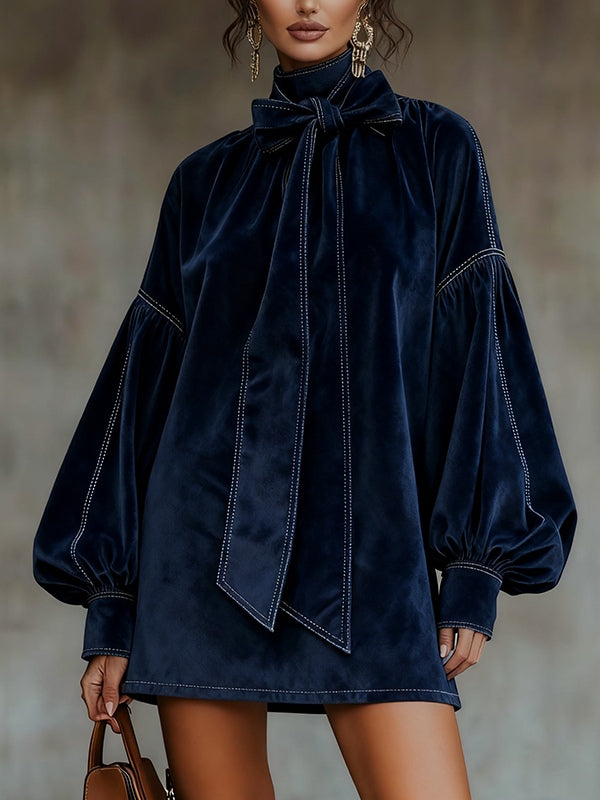 Fosca | Mini-robe en velours à nœud au col