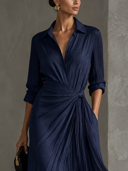 Allegra | Robe chemise maxi nouée à la taille, bleu marine