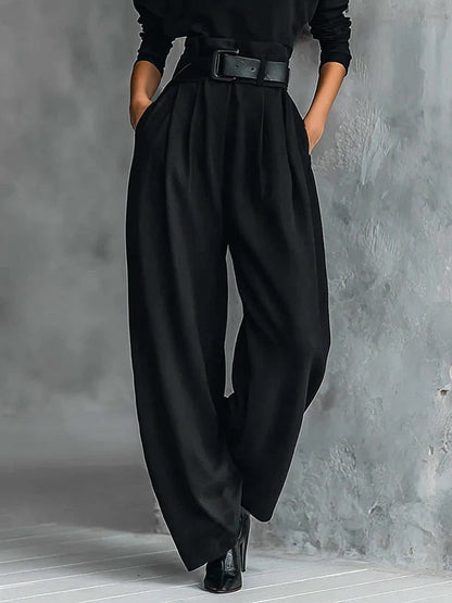 Jolanda | Ensemble col roulé et pantalon avec ceinture, noir