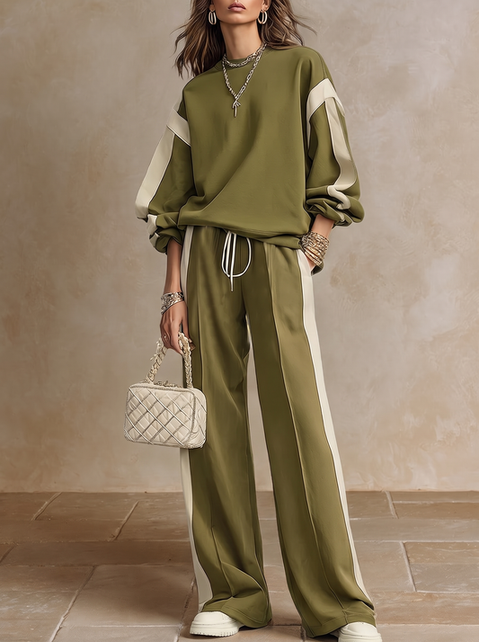 Romina | Ensemble sweat et pantalon à bande latérale, vert olive
