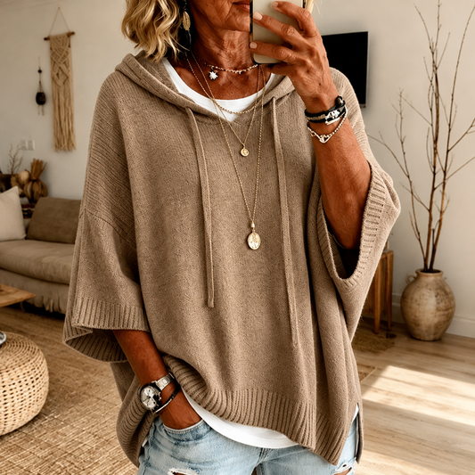 Mariangela | Pull poncho à capuche, taupe