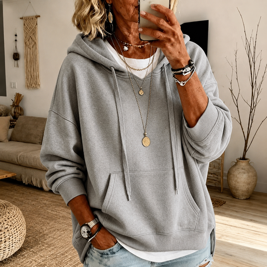 Eliana | Pull poncho à capuche, gris clair