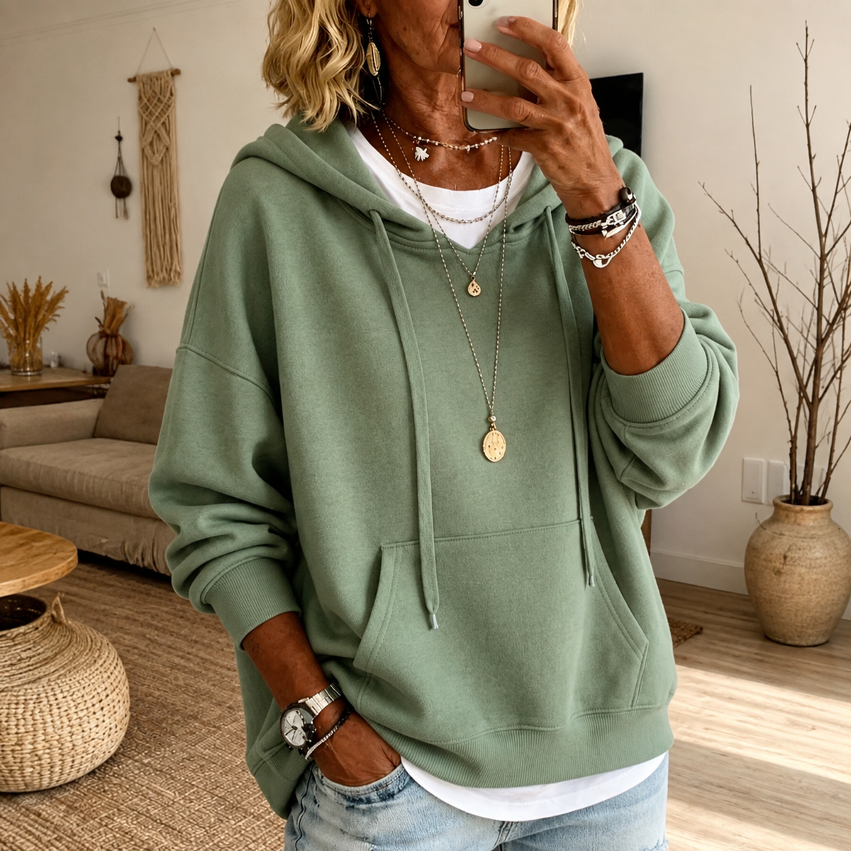 Aida | Pull à capuche, vert sauge