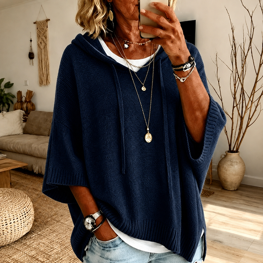 Giovanna | Pull poncho à capuche, bleu marine