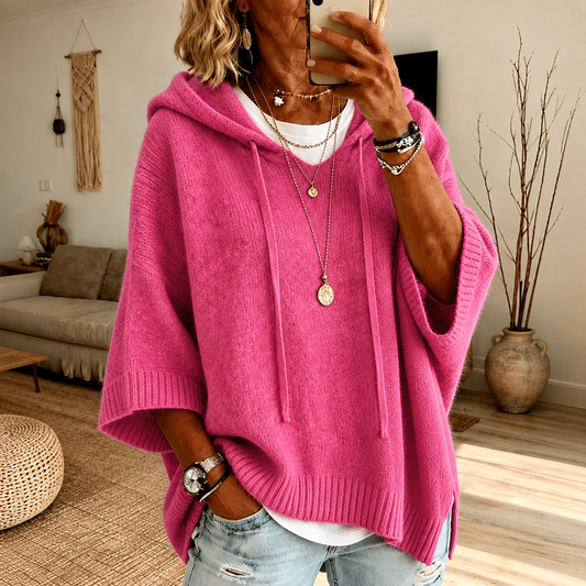 Celestina | Pull poncho à capuche, rose