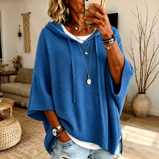 Annarita | Pull poncho à capuche, bleu