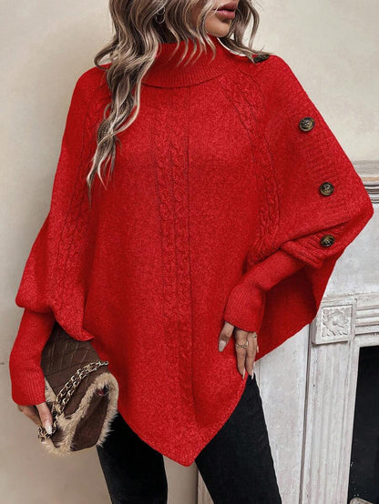 Alessia | Pull poncho torsadé à col montant et manches chauve-souris