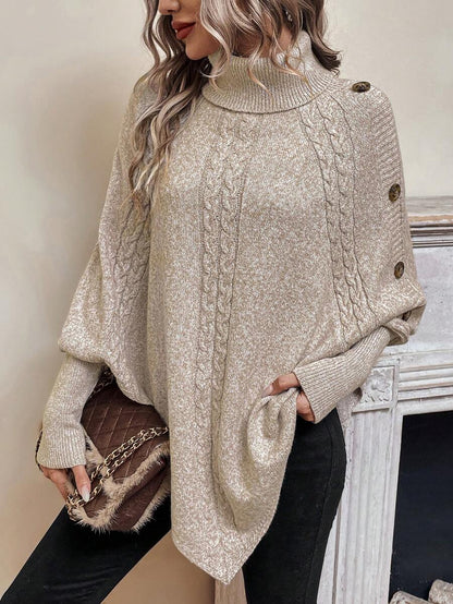 Alessia | Pull poncho torsadé à col montant et manches chauve-souris
