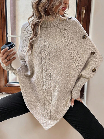 Alessia | Pull poncho torsadé à col montant et manches chauve-souris