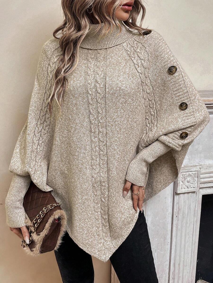 Alessia | Pull poncho torsadé à col montant et manches chauve-souris