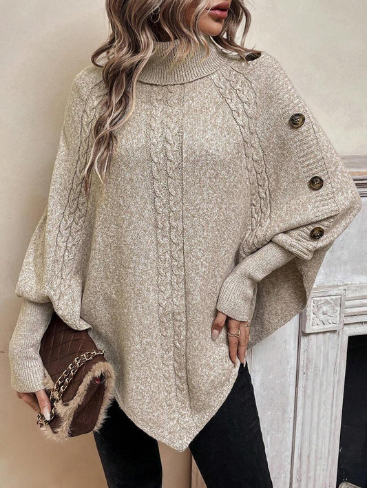 Alessia | Pull poncho torsadé à col montant et manches chauve-souris
