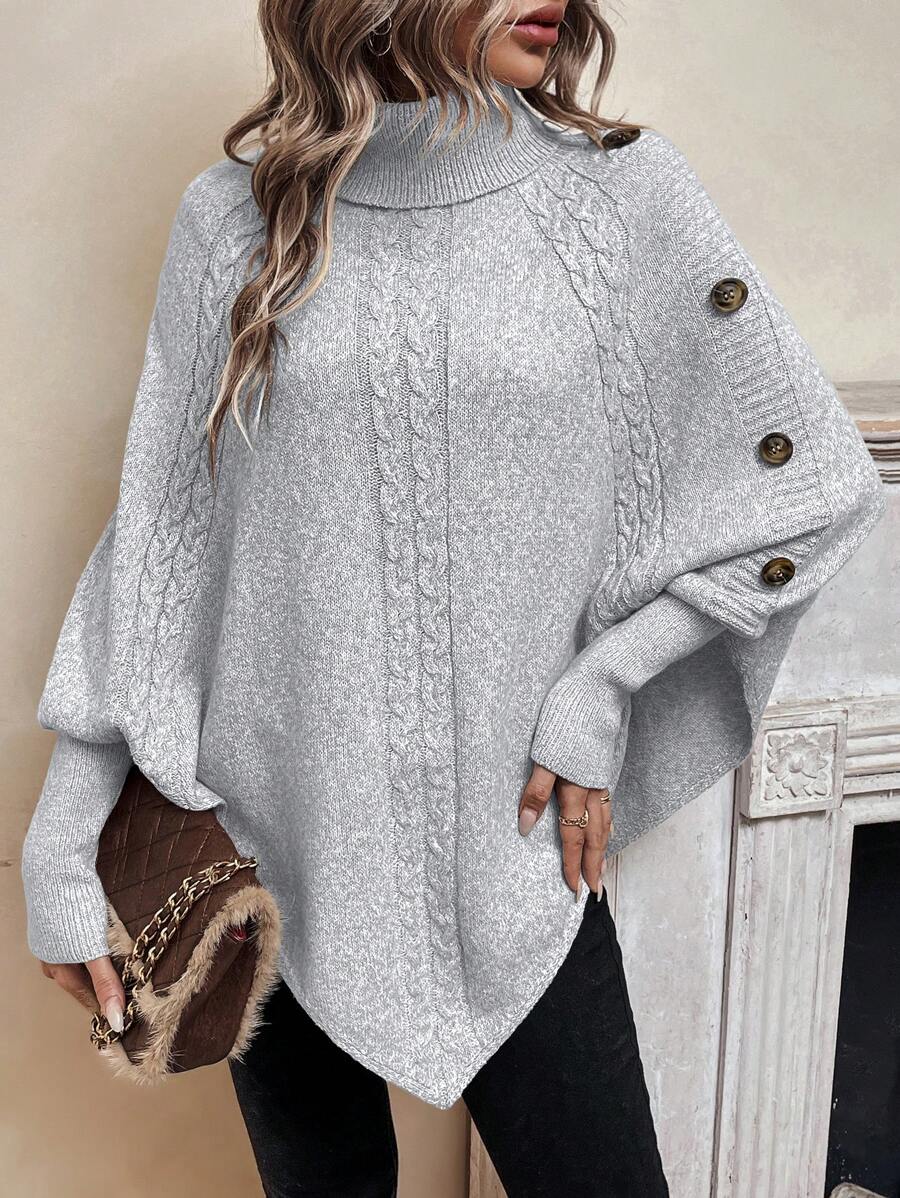 Alessia | Pull poncho torsadé à col montant et manches chauve-souris