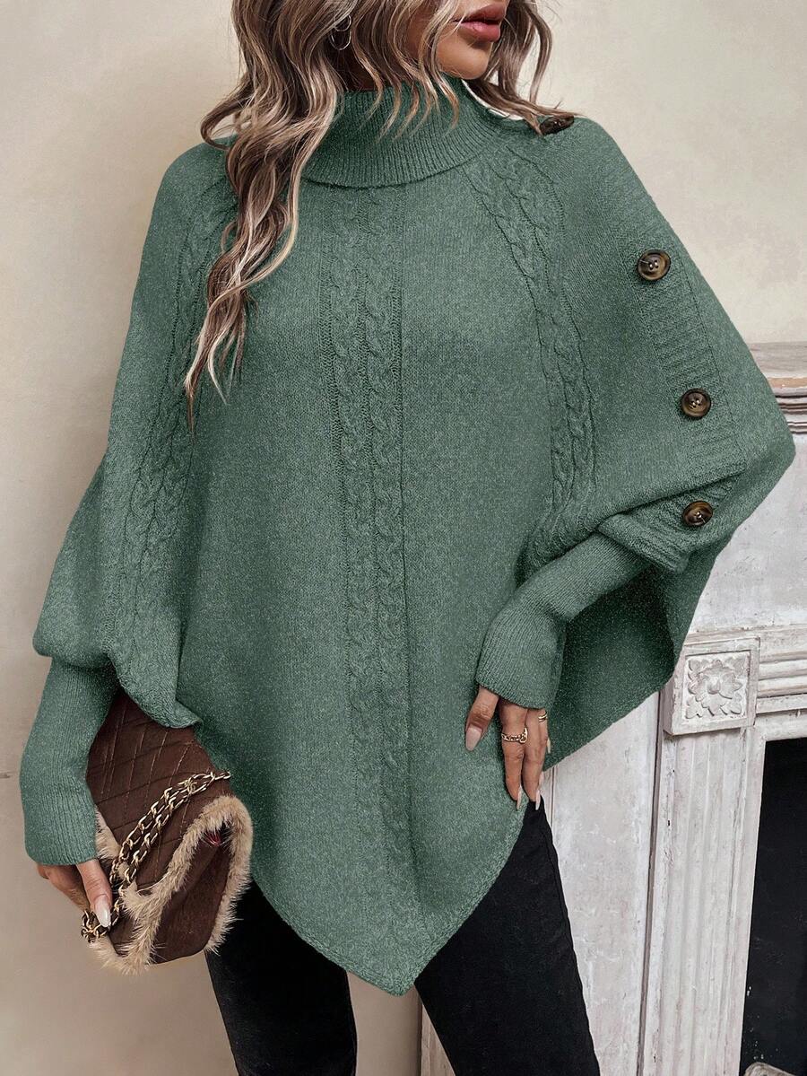 Alessia | Pull poncho torsadé à col montant et manches chauve-souris