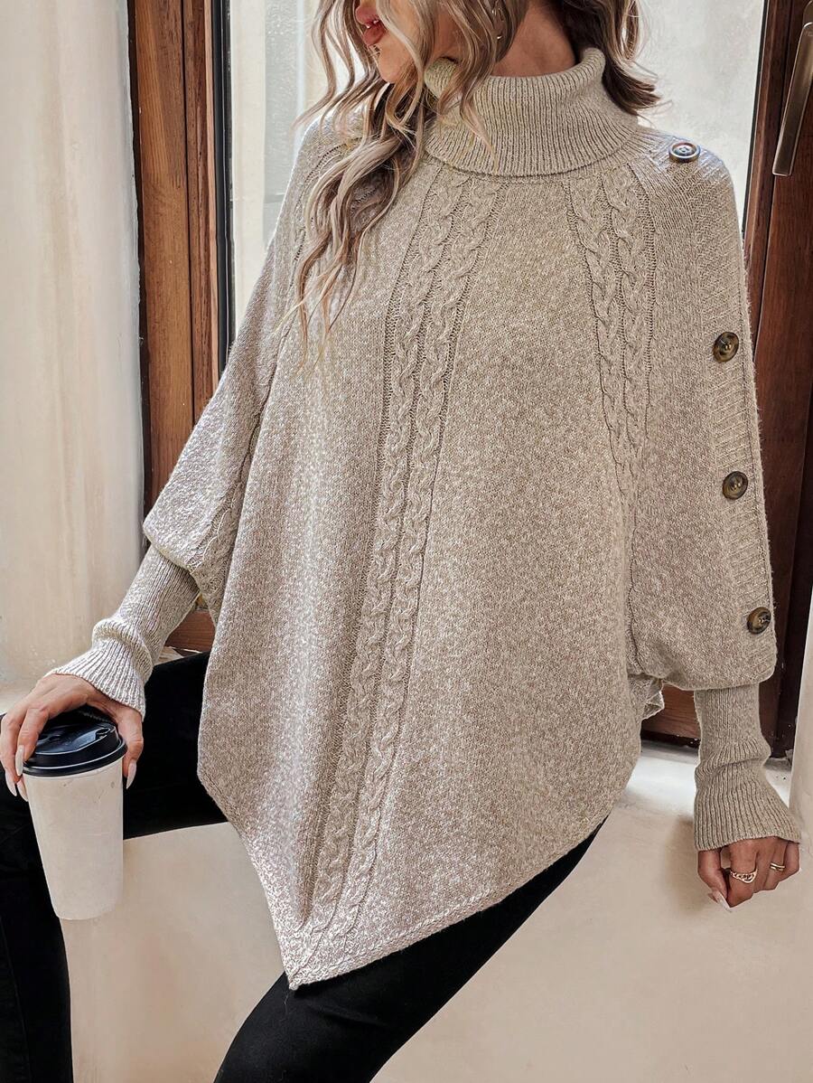 Alessia | Pull poncho torsadé à col montant et manches chauve-souris