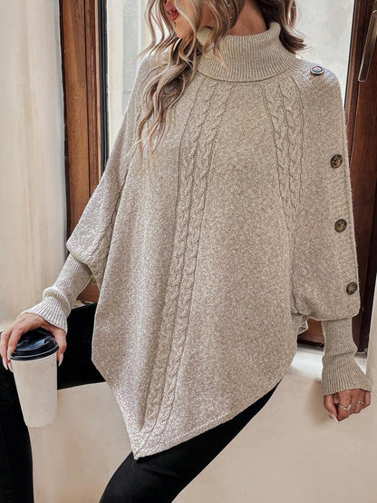 Alessia | Pull poncho torsadé à col montant et manches chauve-souris