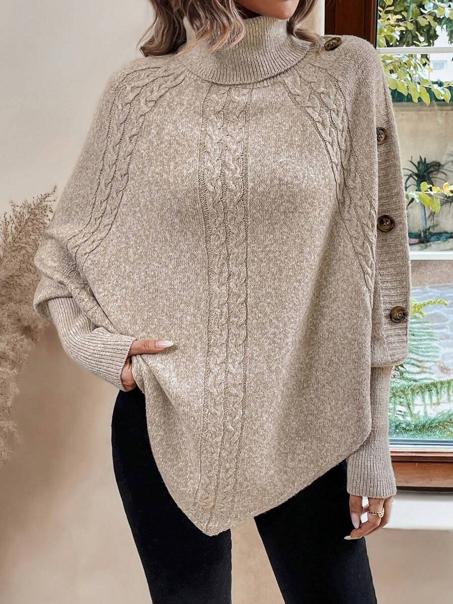 Alessia | Pull poncho torsadé à col montant et manches chauve-souris