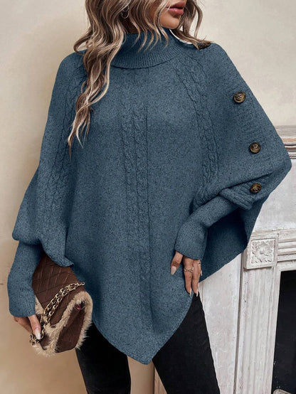 Alessia | Pull poncho torsadé à col montant et manches chauve-souris