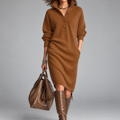 Elyon | Robe midi à col orné de boutons