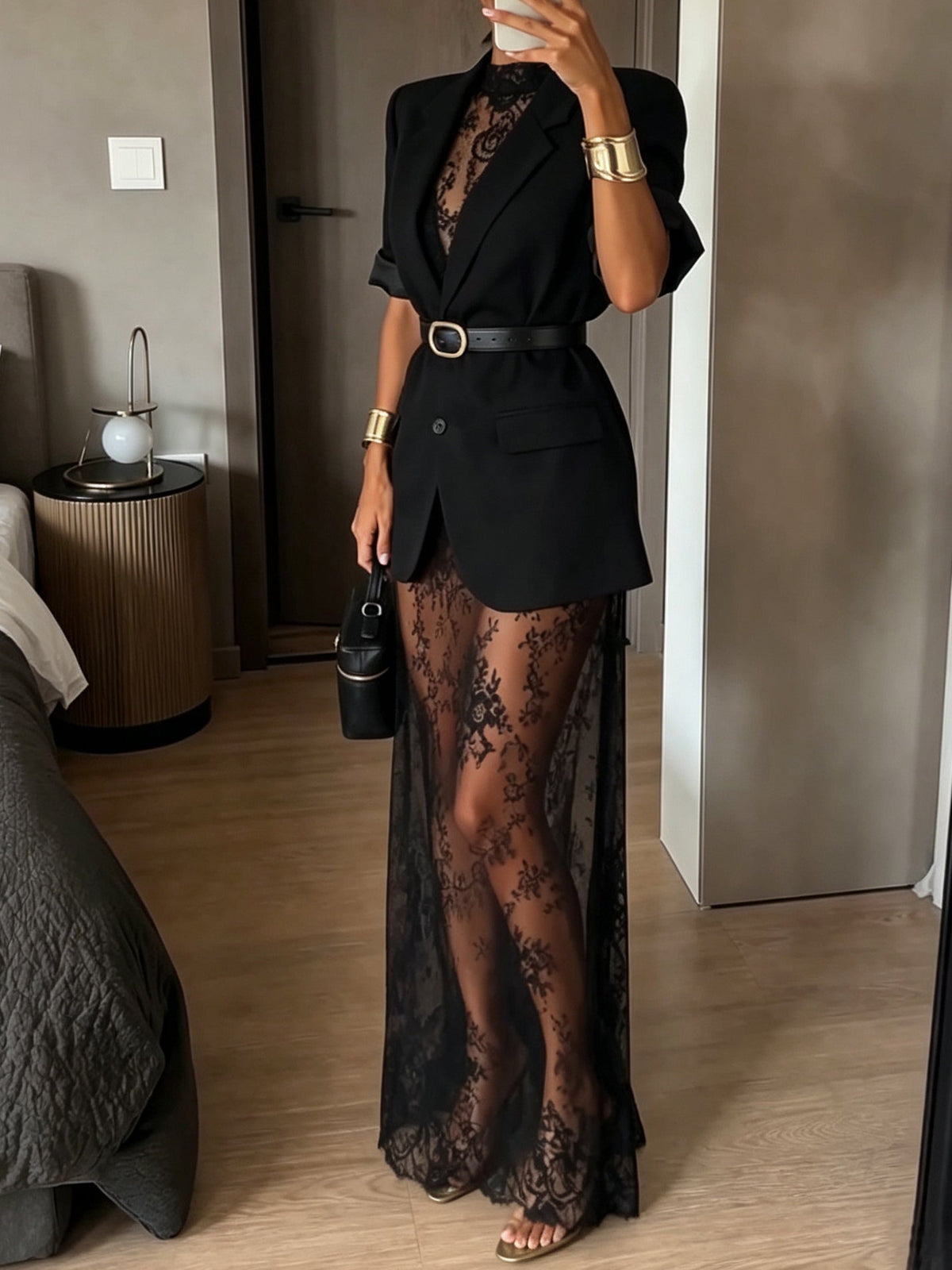 Agata | Ensemble blazer et robe maxi en dentelle avec ceinture
