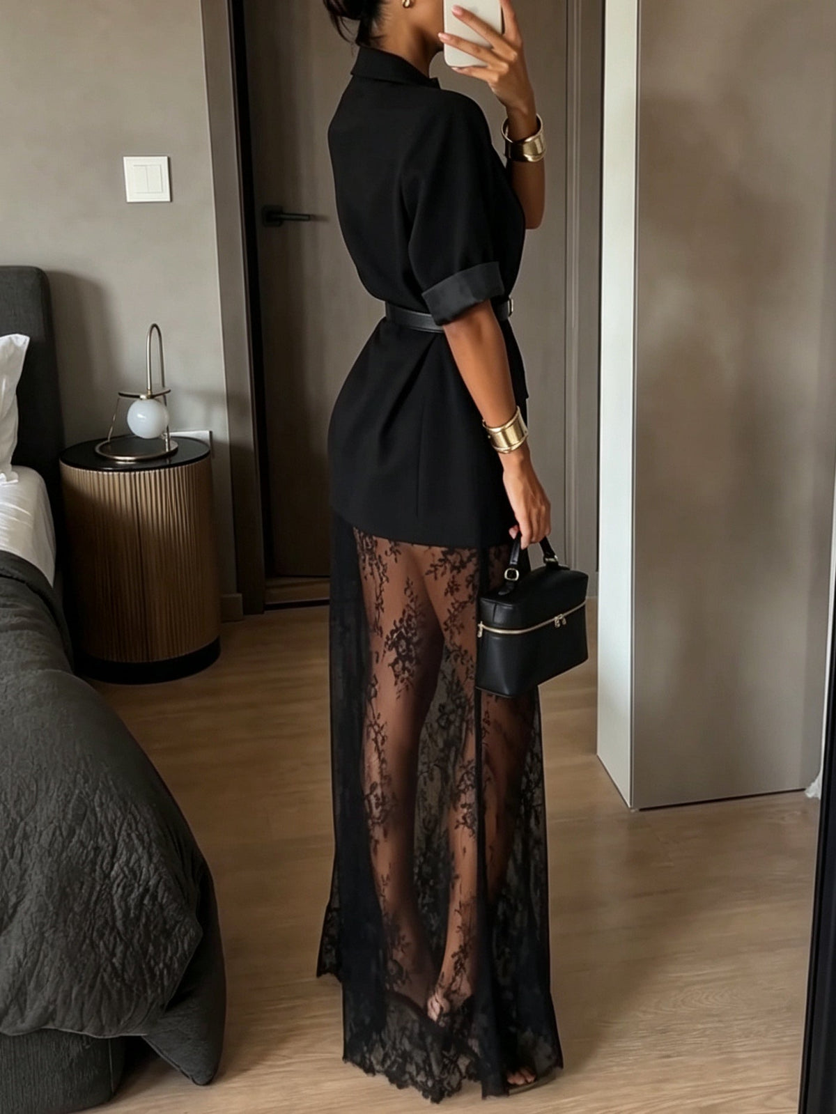 Agata | Ensemble blazer et robe maxi en dentelle avec ceinture