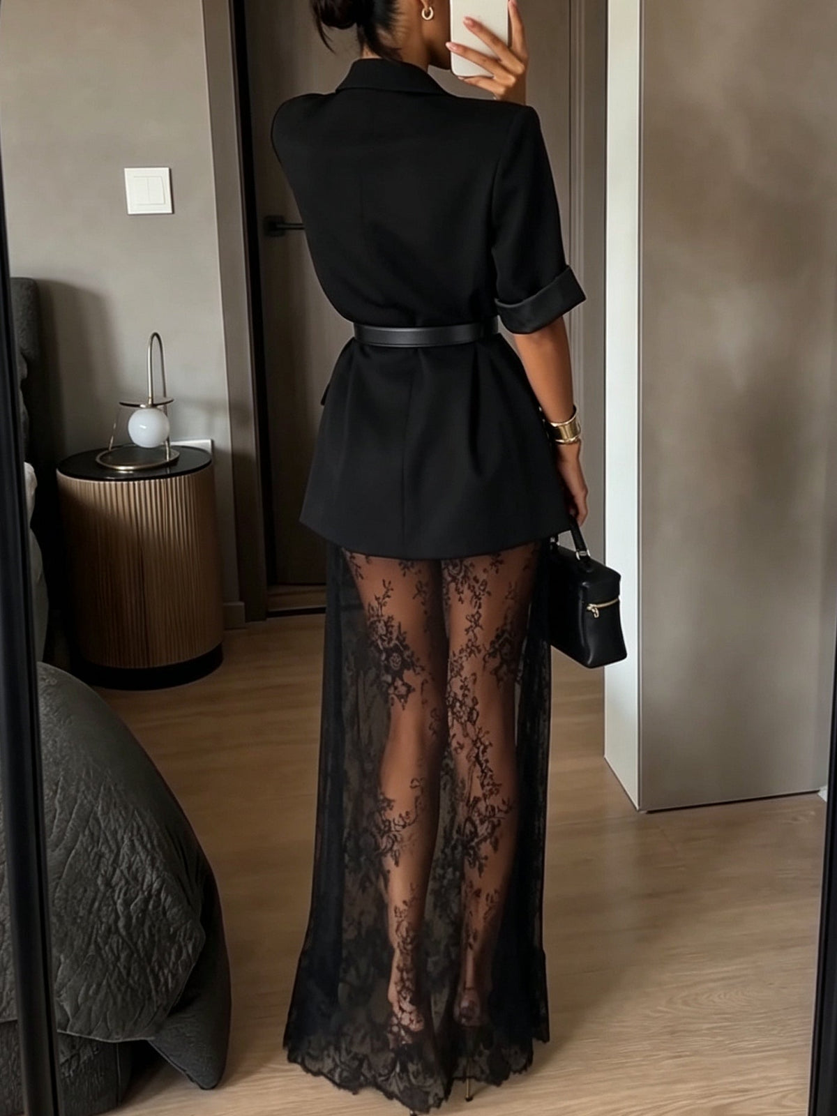 Agata | Ensemble blazer et robe maxi en dentelle avec ceinture