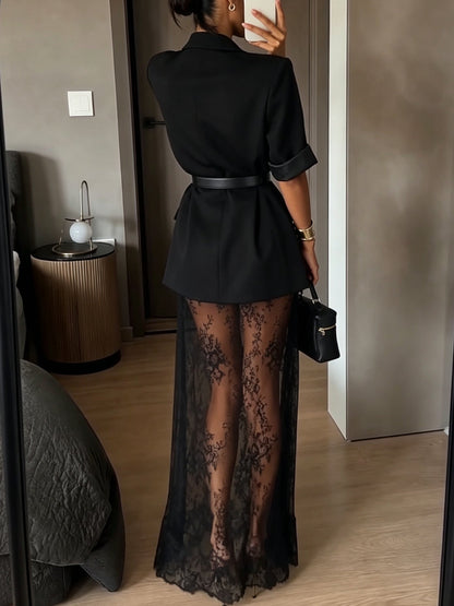 Agata | Ensemble blazer et robe maxi en dentelle avec ceinture