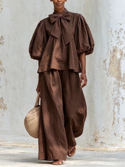 Fiorella | Ensemble haut à nœud et pantalon palazzo