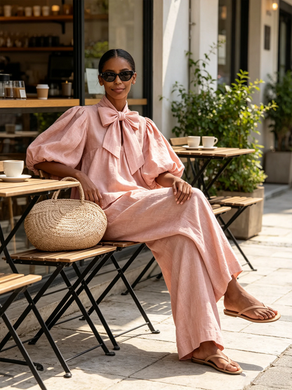 Fiorella | Ensemble haut à nœud et pantalon palazzo