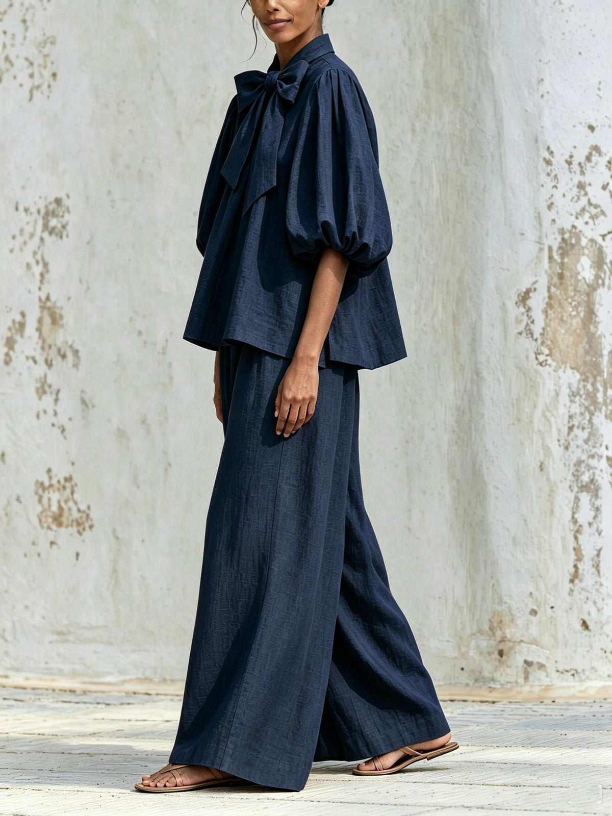 Fiorella | Ensemble haut à nœud et pantalon palazzo