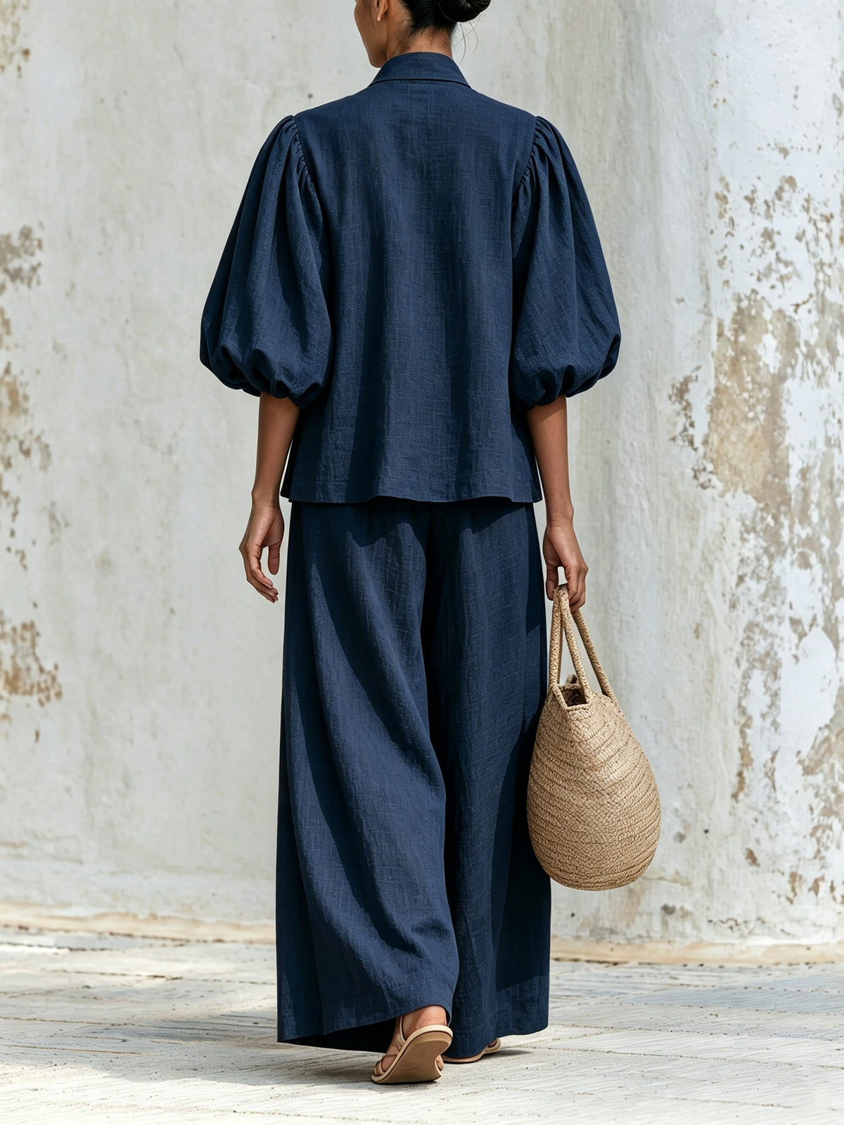 Fiorella | Ensemble haut à nœud et pantalon palazzo
