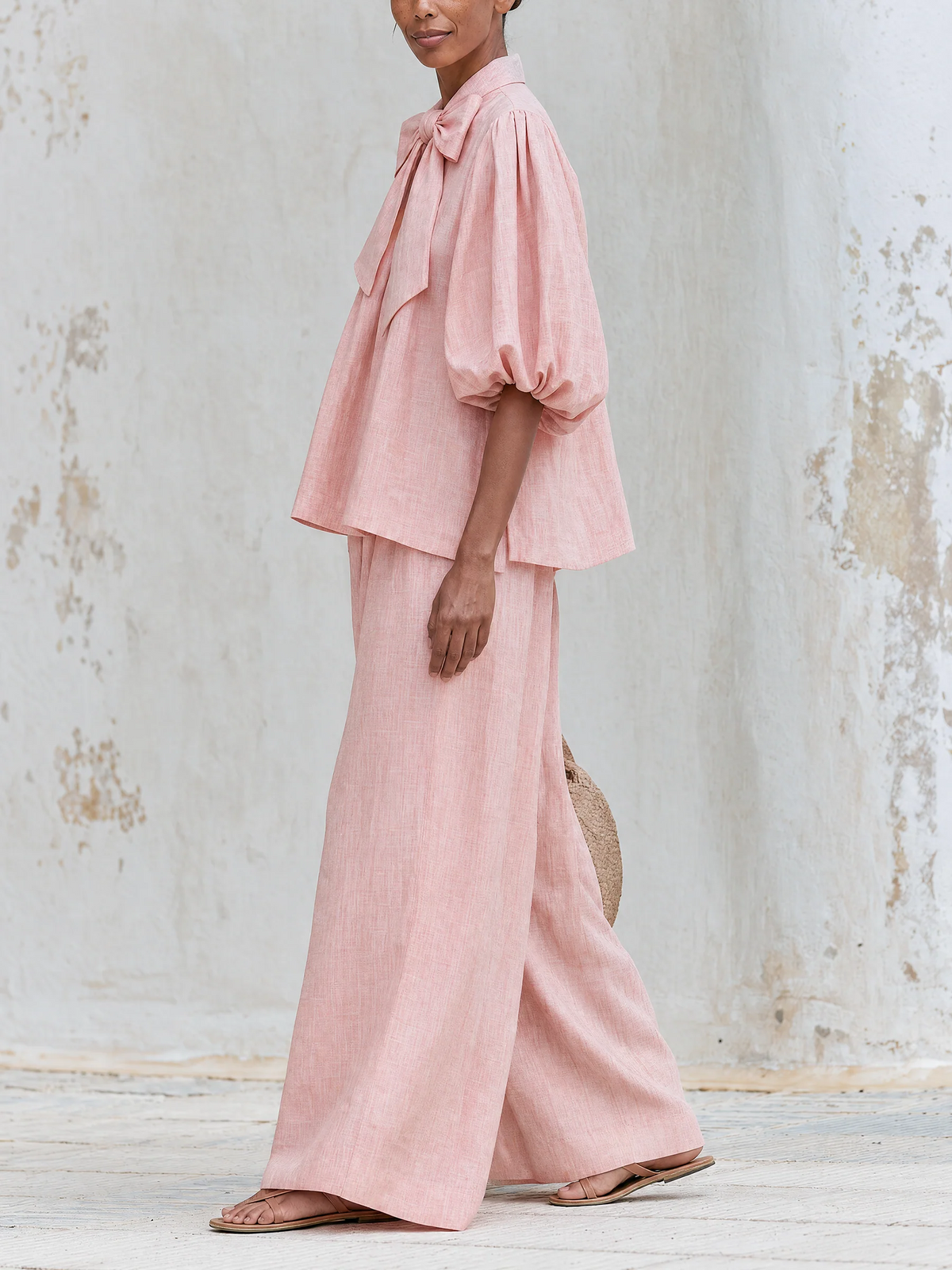 Fiorella | Ensemble haut à nœud et pantalon palazzo