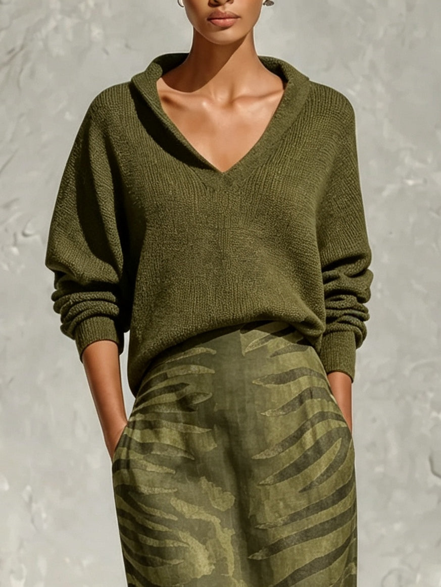 Marcella | Ensemble avec haut à col et jupe midi zébrée