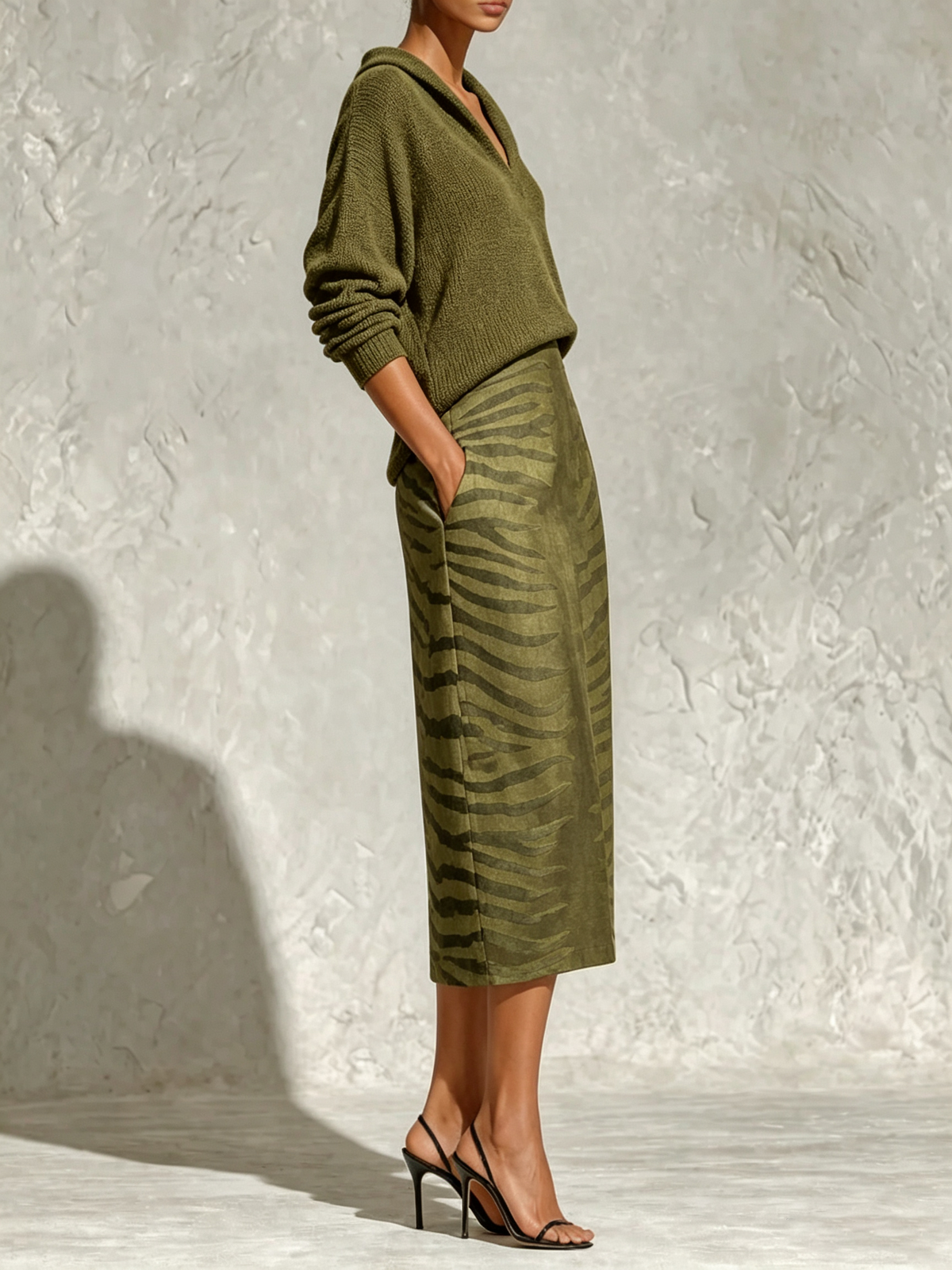 Marcella | Ensemble avec haut à col et jupe midi zébrée