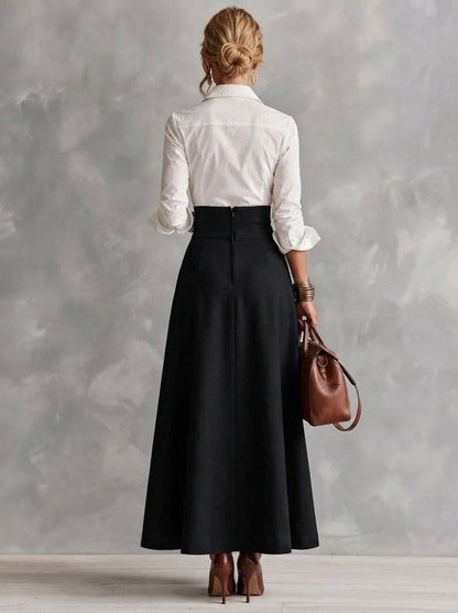 Costanza | Ensemble chemise et jupe maxi taille haute à boutons dorés