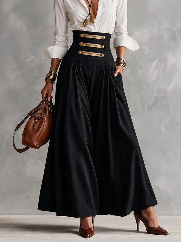 Costanza | Ensemble chemise et jupe maxi taille haute à boutons dorés
