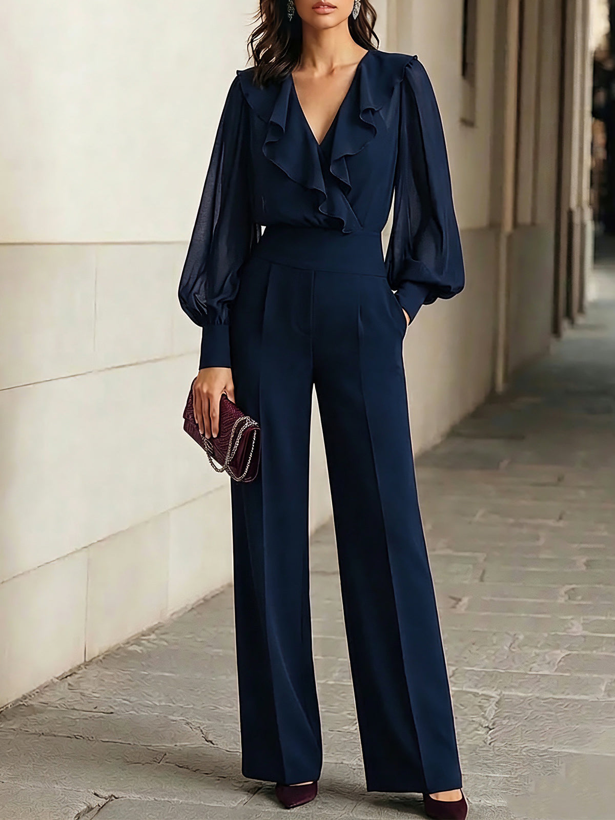 Camilla | Ensemble haut à volants et pantalon palazzo