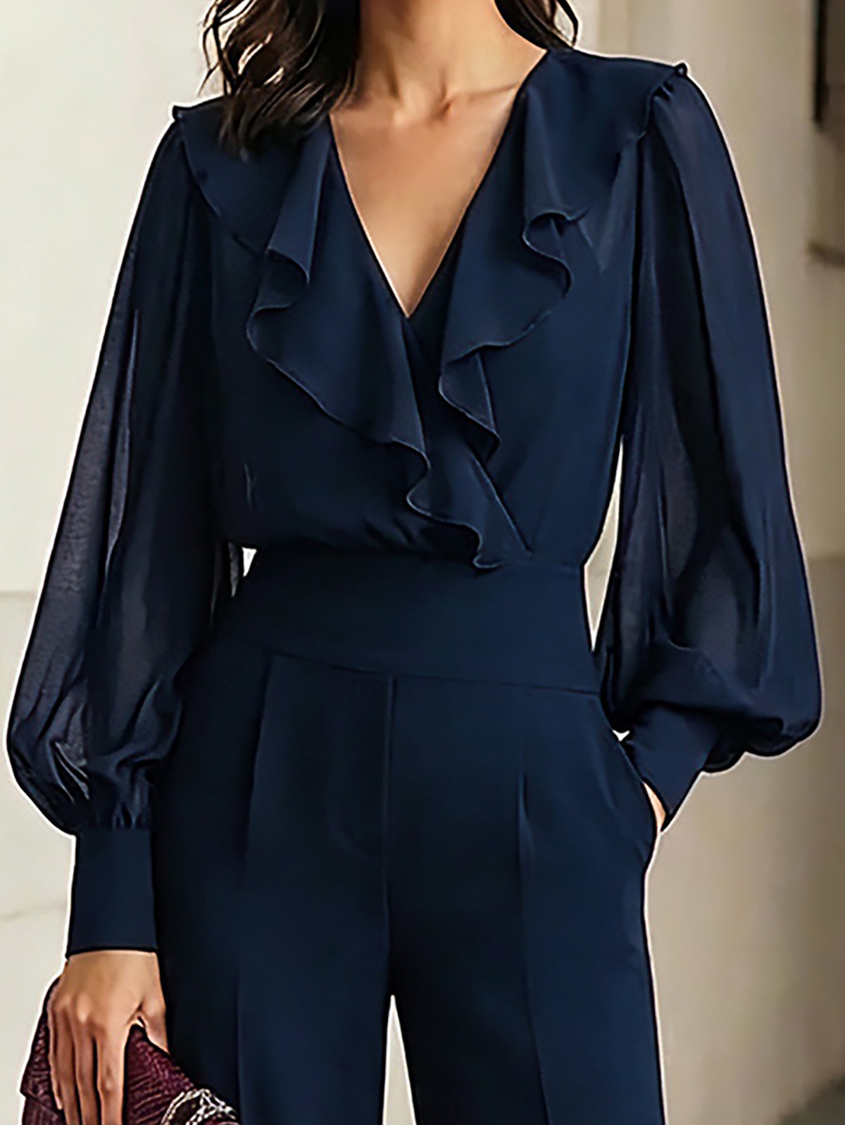 Camilla | Ensemble haut à volants et pantalon palazzo